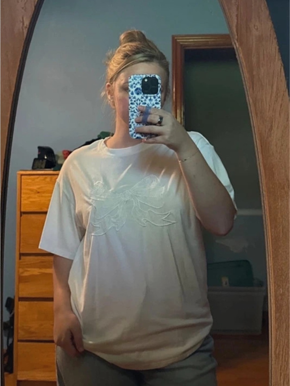 Women's Cream Embroidered Short-Sleeve Tee